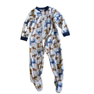 Carters Boys Footed Pajamas 3T Dog Print Long Sleeve White Blue Trim